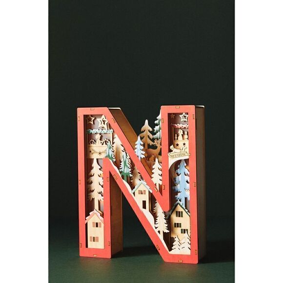 NEW ANTHROPOLOGIE Monogram Wonderland Light-Up Scene Christmas Letter N - Picture 2 of 3